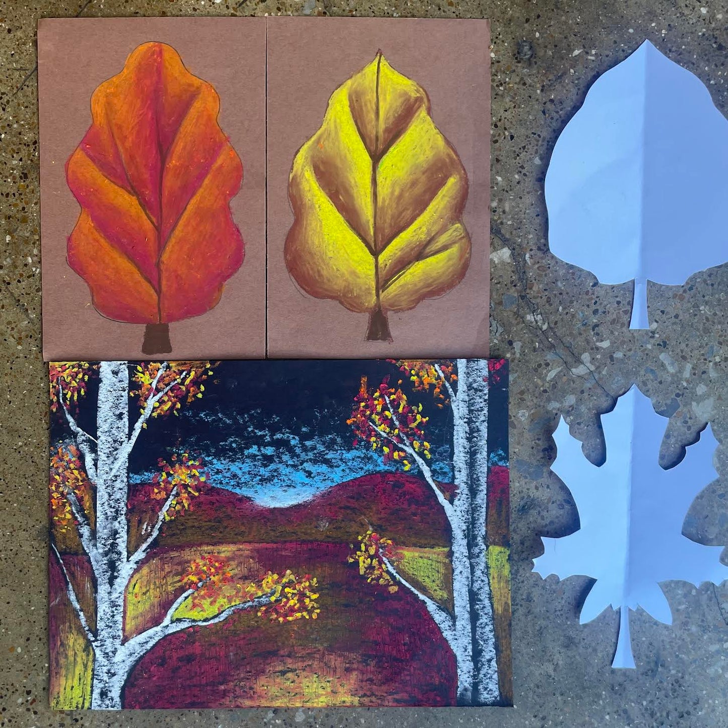 November 25 Oil Pastel Fall Treescape Painting Morning Camp
