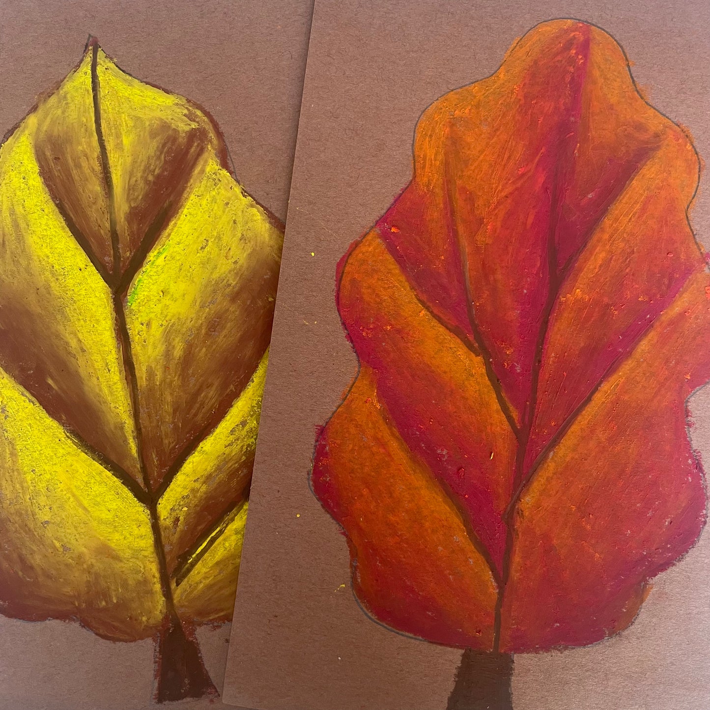 November 25 Oil Pastel Fall Treescape Painting Morning Camp