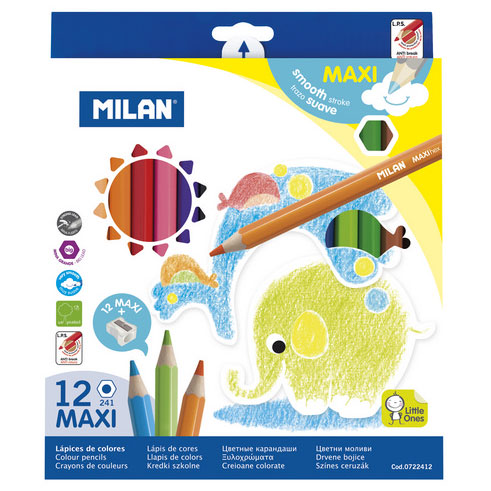 Milan Kids Maxi Grip 12pc Color Pencils and Sharpener