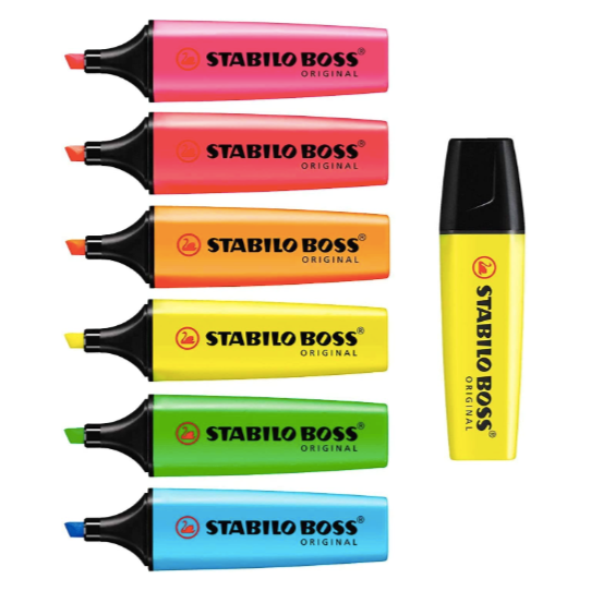 STABILO BOSS Original Pastel Highlighter Marker Pens – Pack of 10 – Yellow
