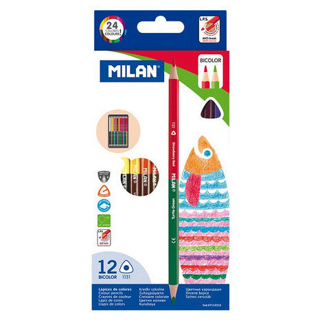 Milan Triangular Bicolour Colored Pencils 12pc Set