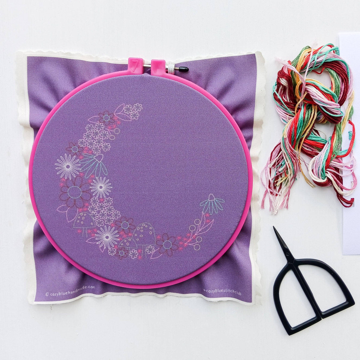Cozy Blue Flora luna embroidery kit