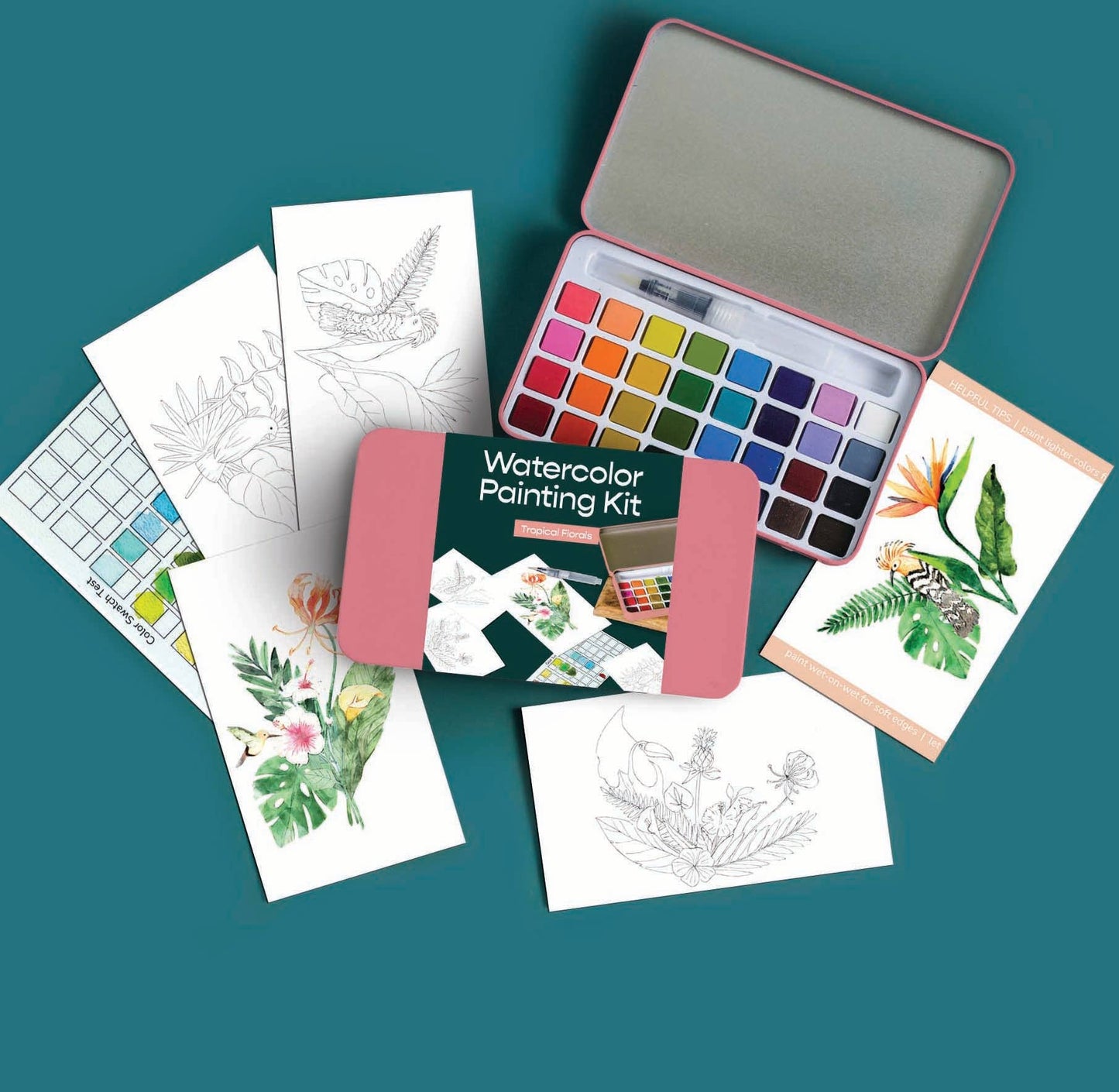 Cait Paper Co.  Tropical Florals watercolor painting kit