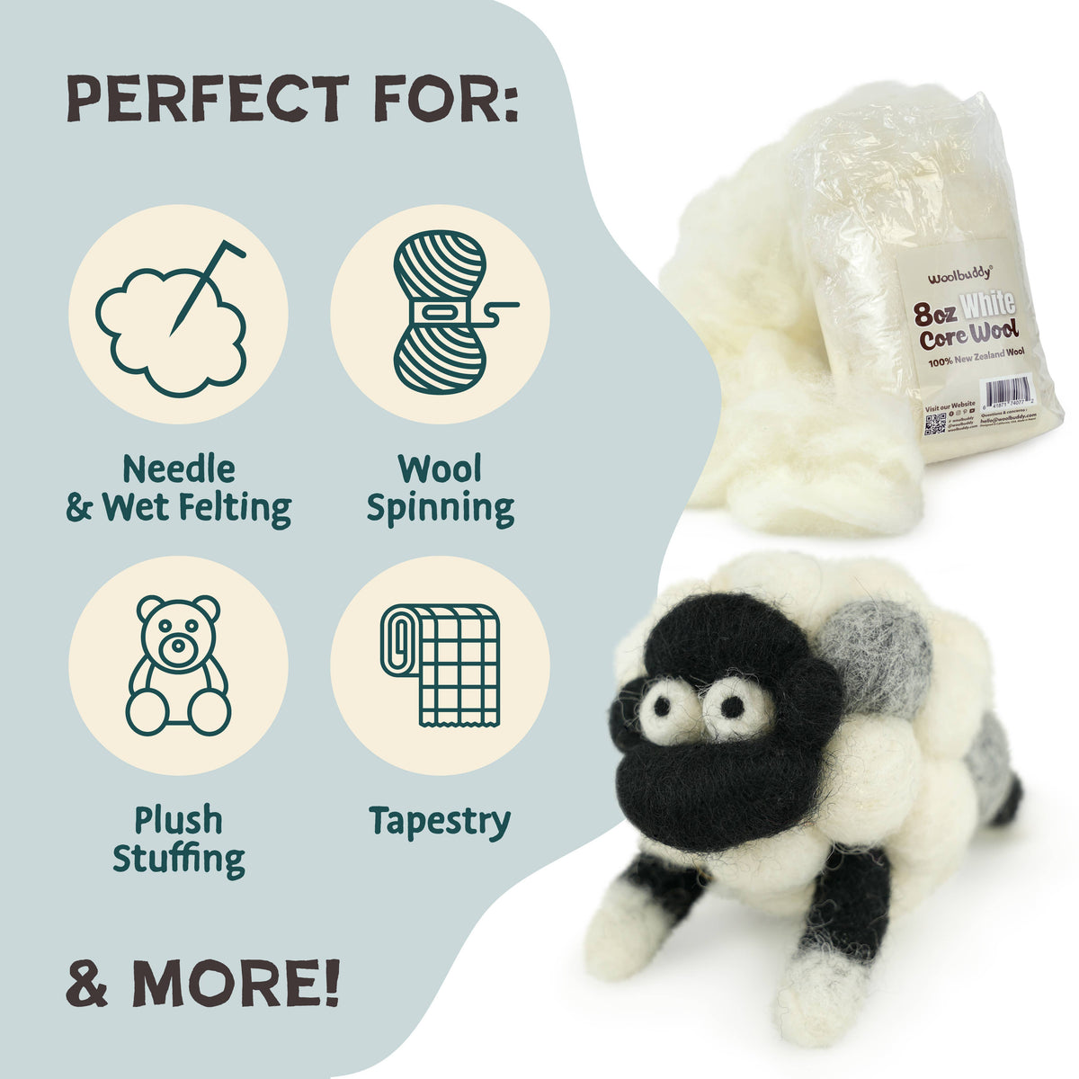 Woolbuddy Core Wool Roving 8oz Black