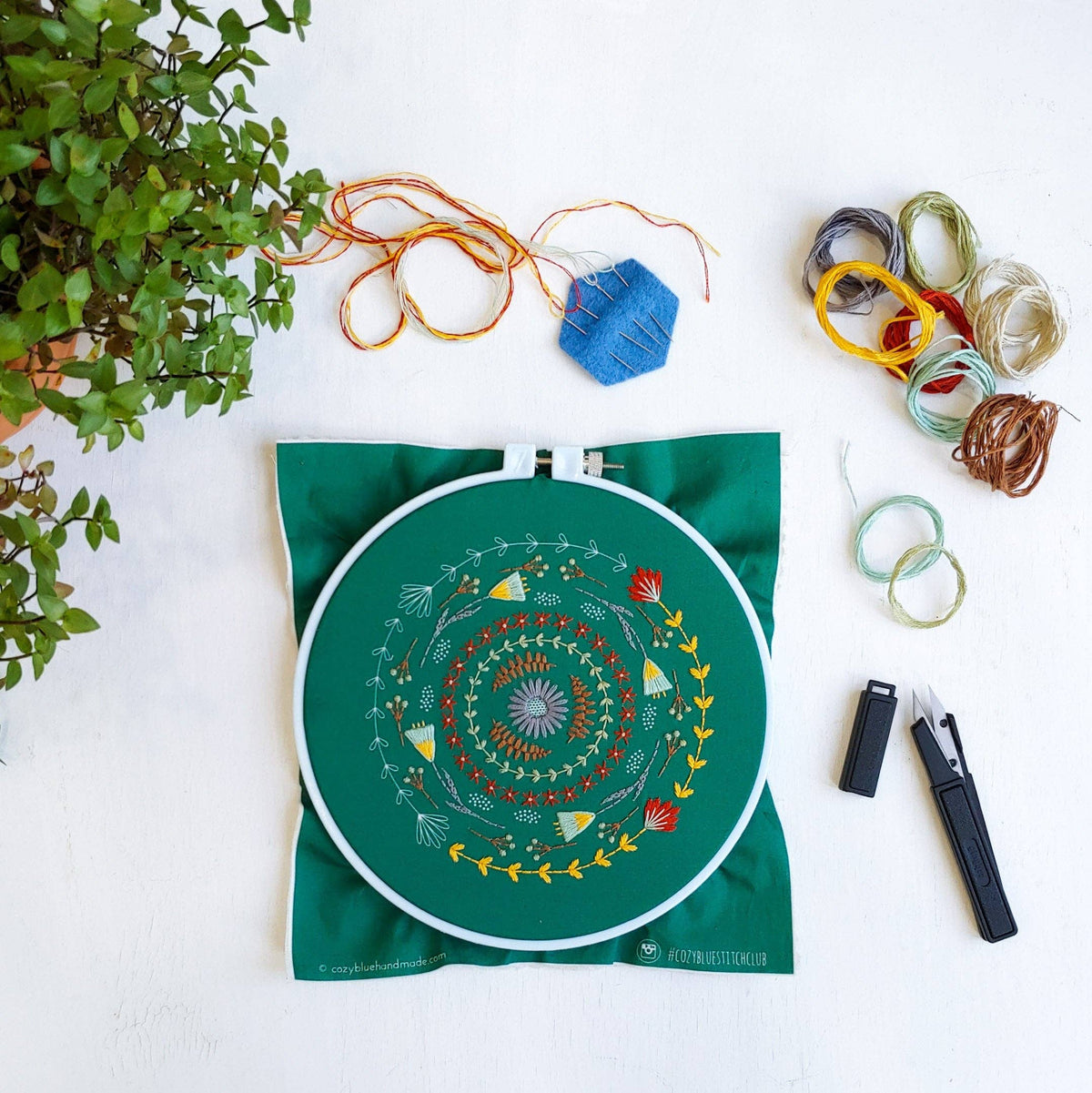 Cozy Blue Greenery embroidery kit