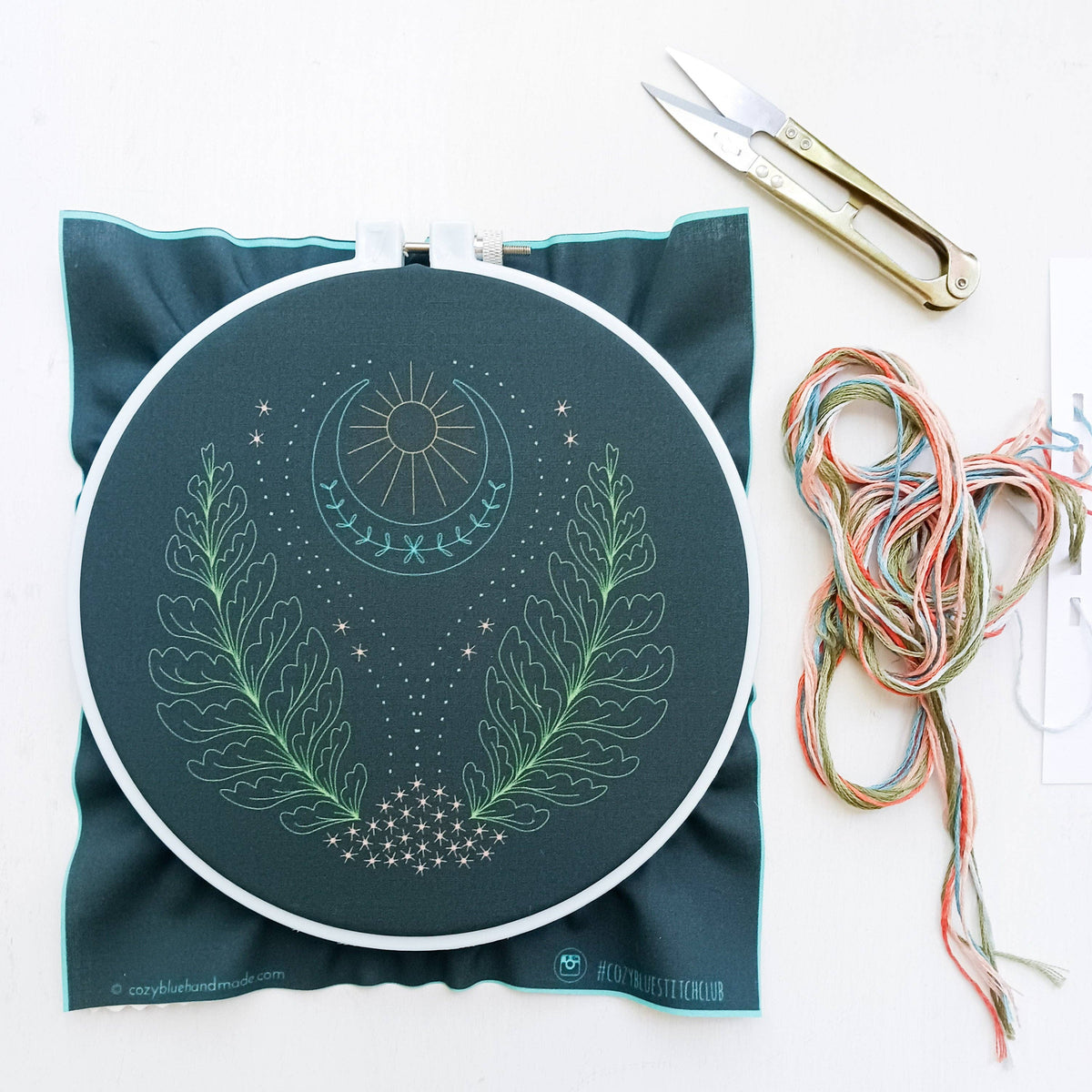 Cozy Blue Blue moon embroidery kit