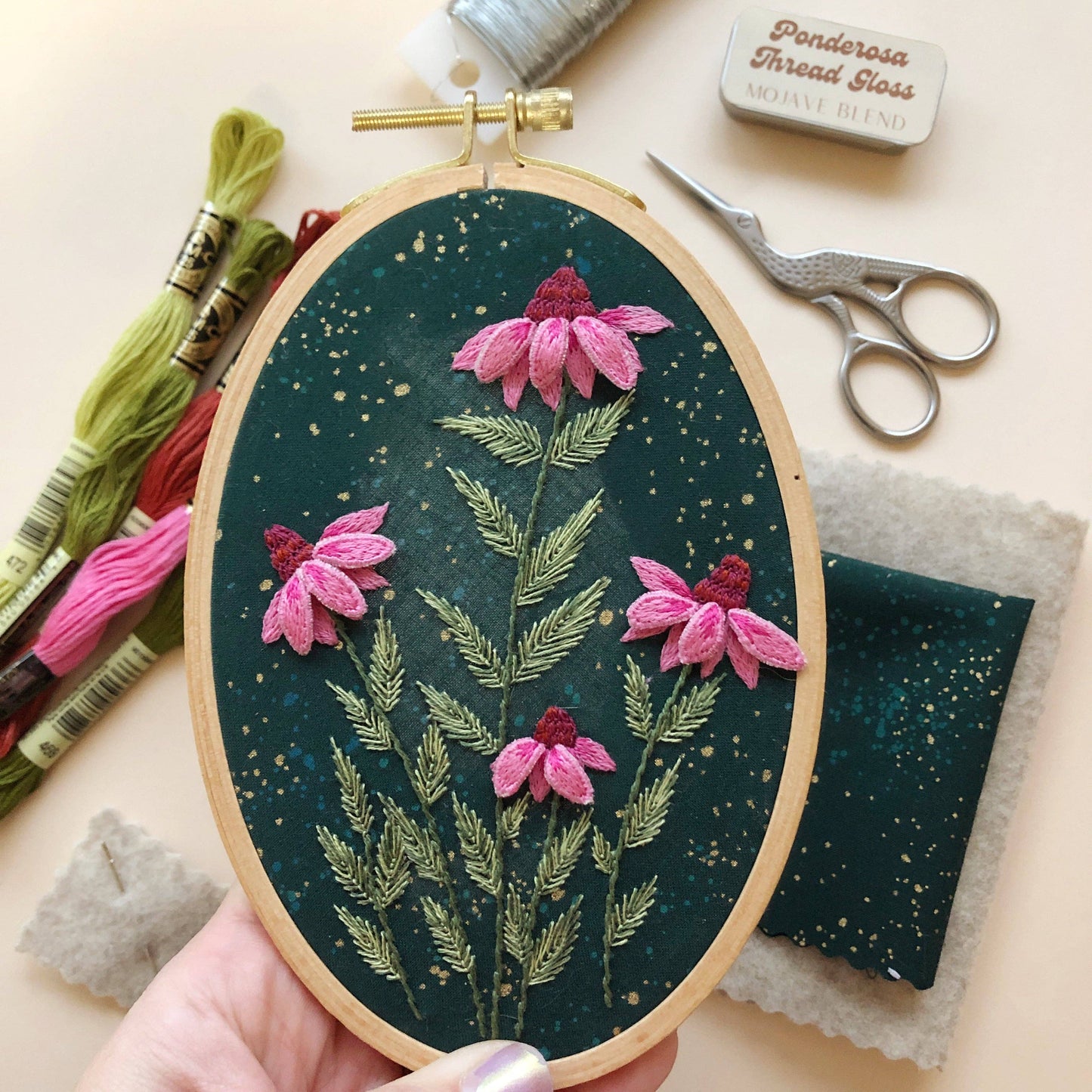 3D Coneflowers - Floral Embroidery Kit for Intermediate Stitchers