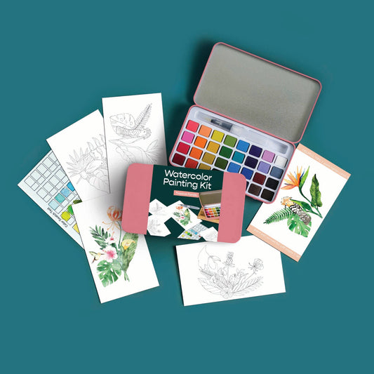 Cait Paper Co.  Tropical Florals watercolor painting kit