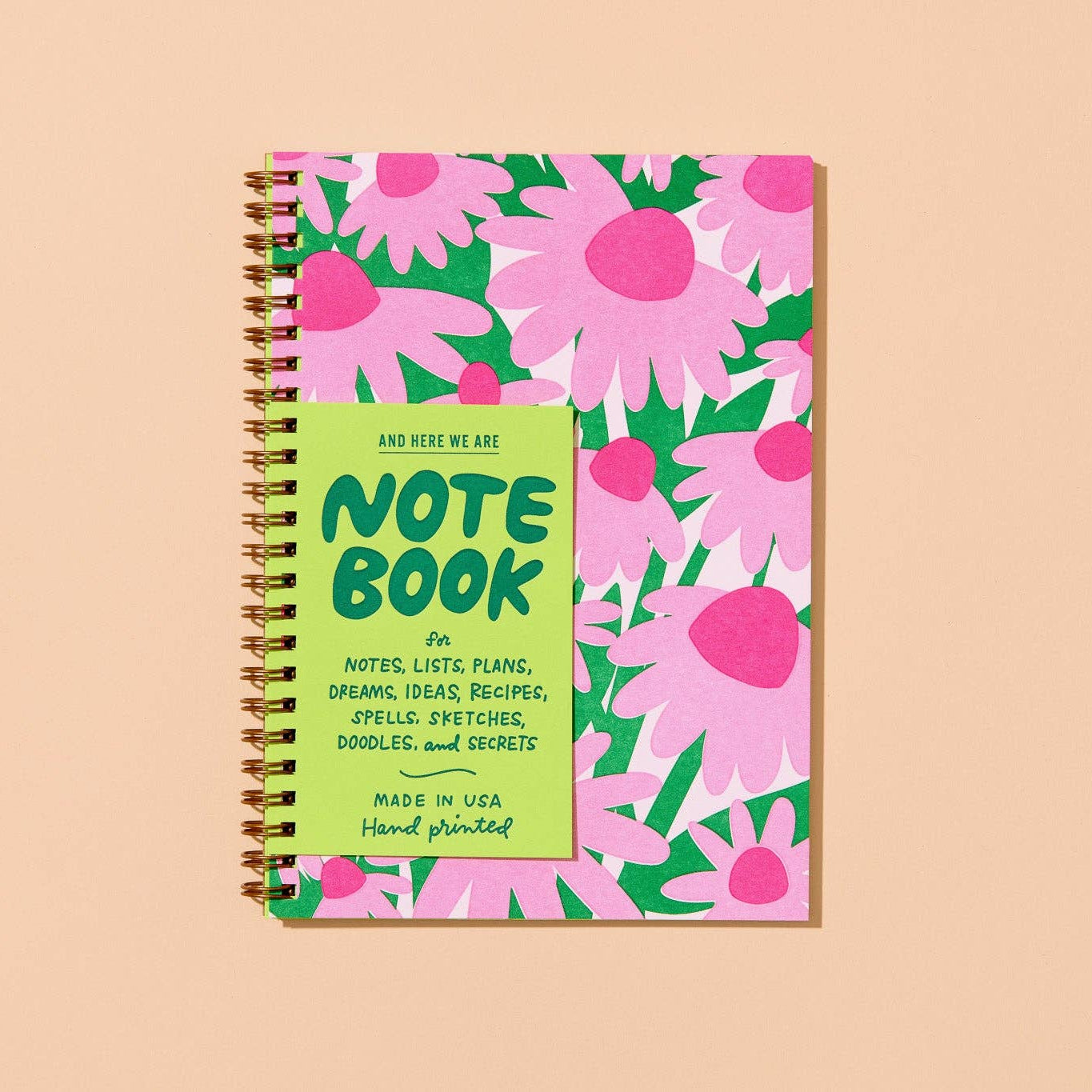 Coneflower Wildflower Letterpress Spiral A5 Notebook - Made in USA - Outdoor, Hiking, Gardening - Stocking stuffer, Holiday, Gift Guide