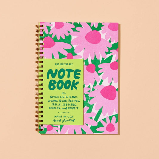 Coneflower Wildflower Letterpress Spiral A5 Notebook - Made in USA - Outdoor, Hiking, Gardening - Stocking stuffer, Holiday, Gift Guide