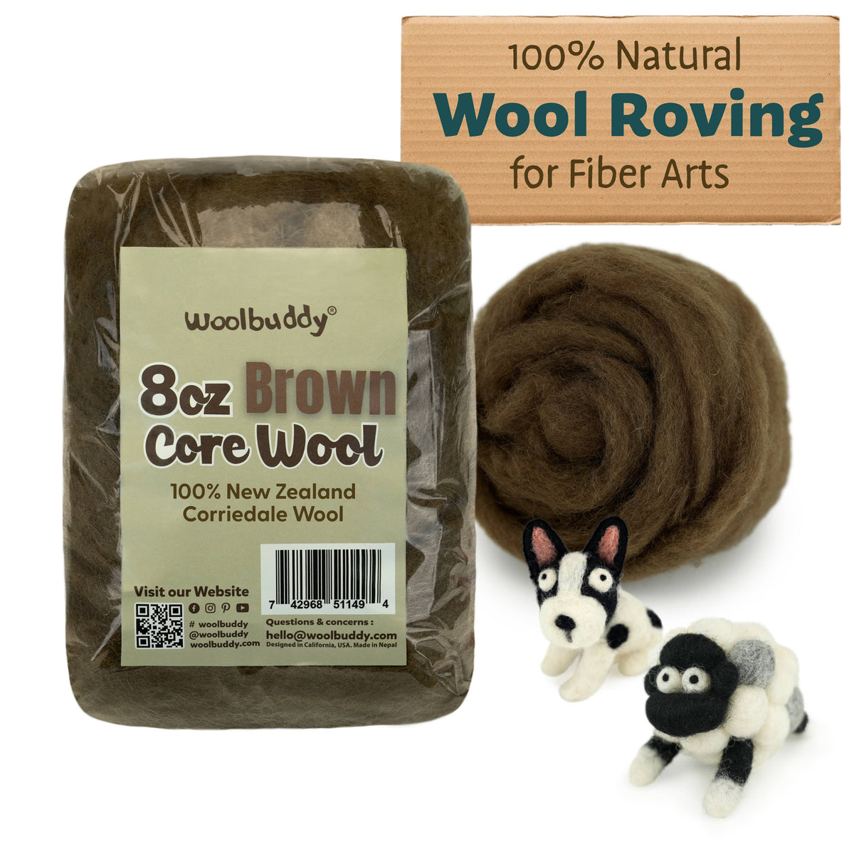 Woolbuddy Core Wool Roving 8oz Black