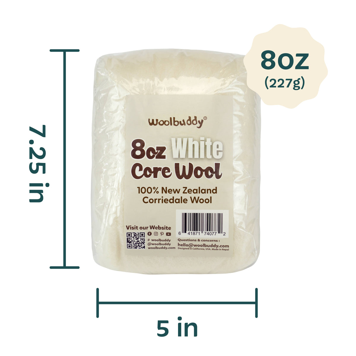 Woolbuddy Core Wool Roving 8oz Black