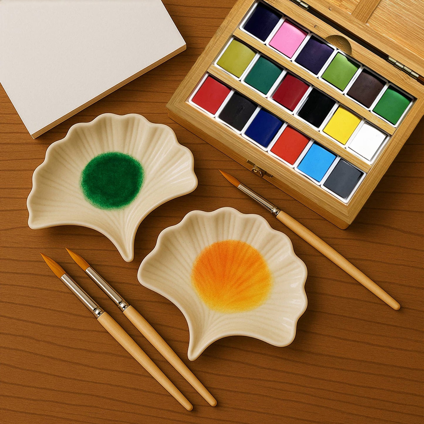 Ginkgo Leaf White Ceramic Paint Palette