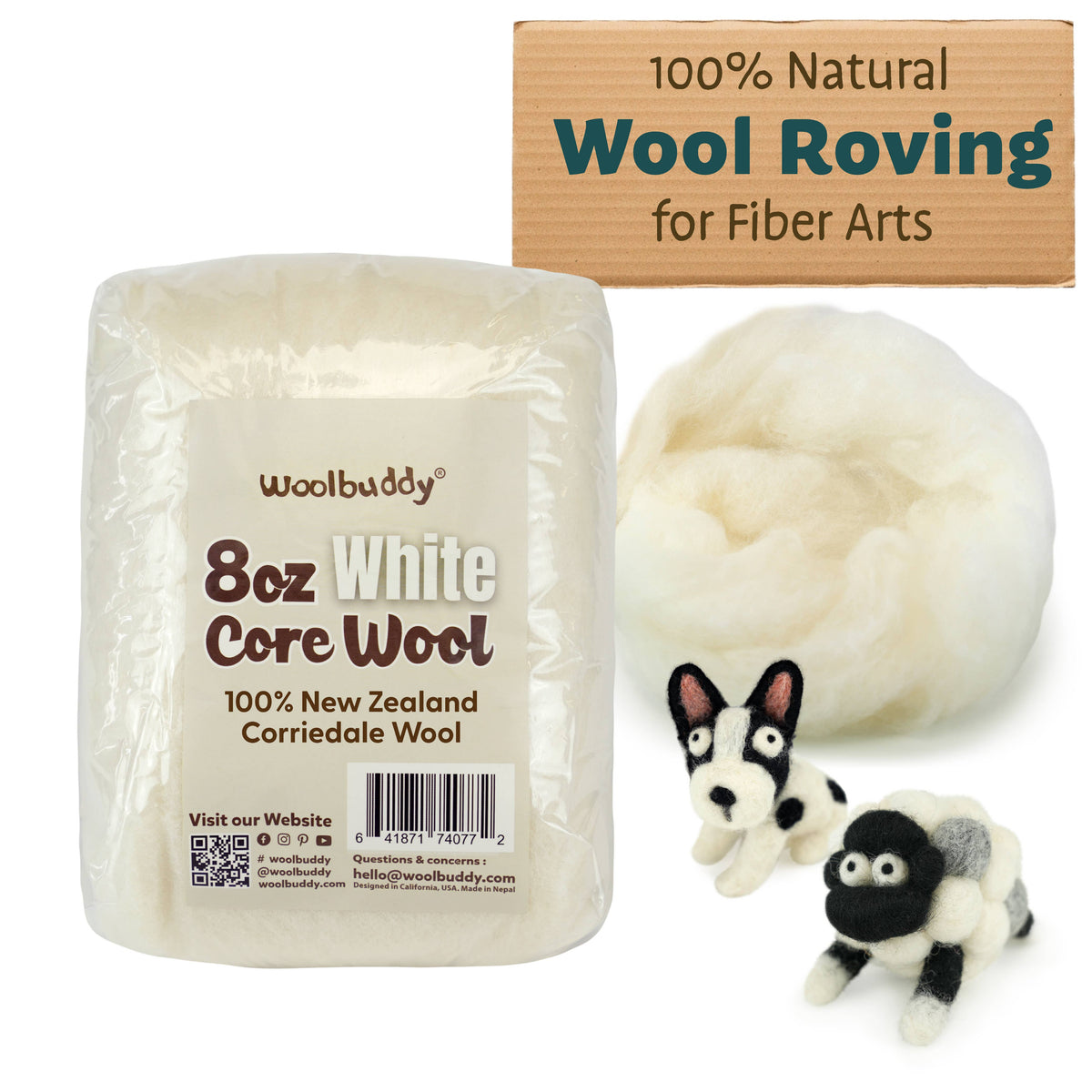 Woolbuddy Core Wool Roving 8oz Black