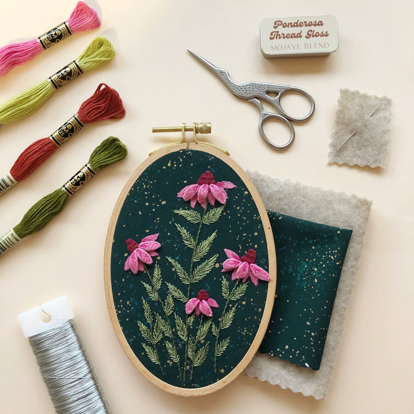 3D Coneflowers - Floral Embroidery Kit for Intermediate Stitchers