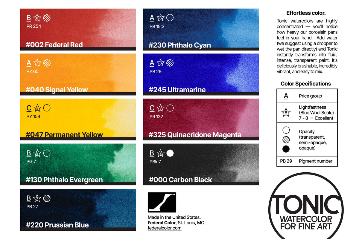 Federal Color Tonic Watercolor, Core Mixing Set of 6