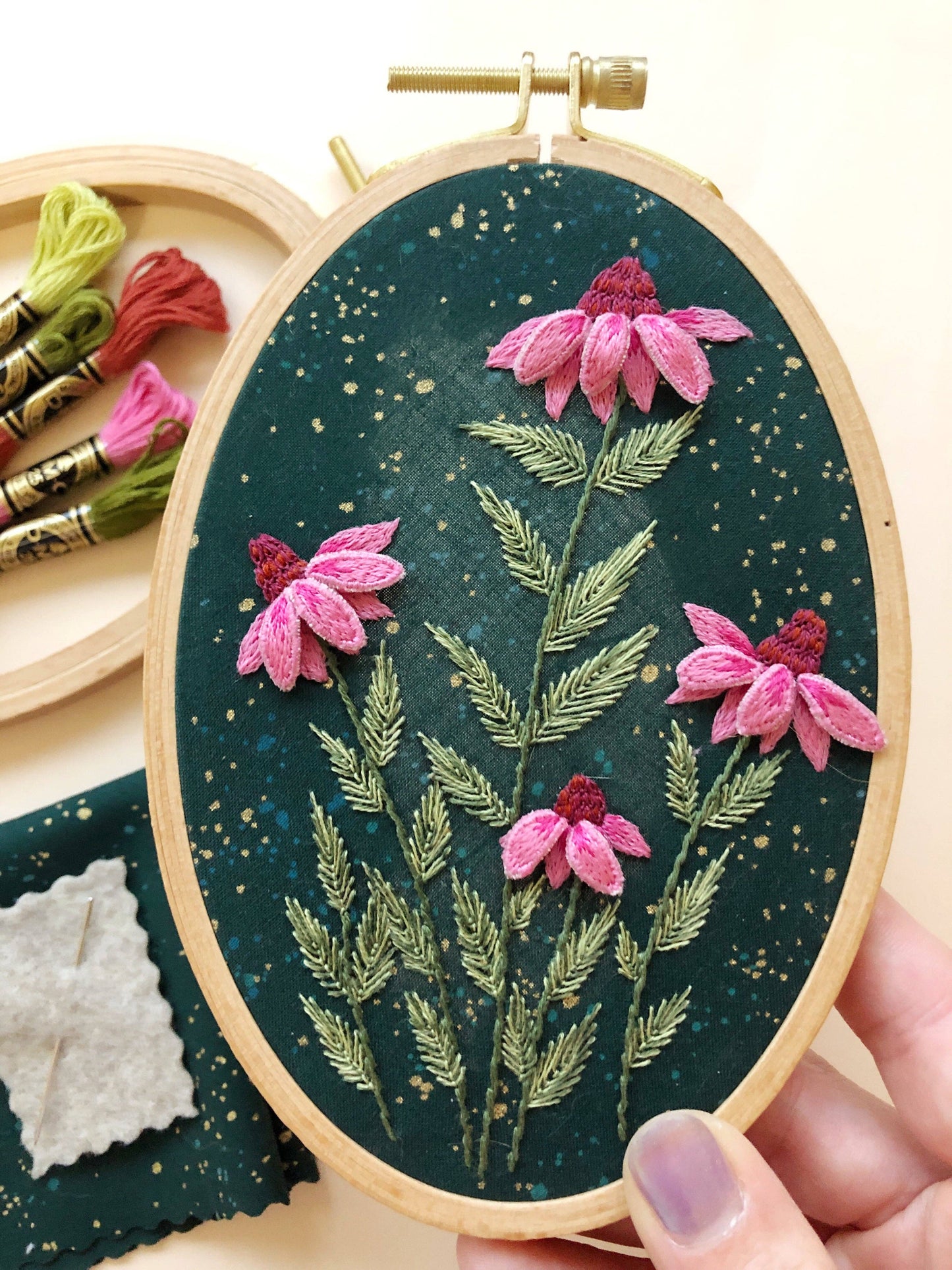 3D Coneflowers - Floral Embroidery Kit for Intermediate Stitchers