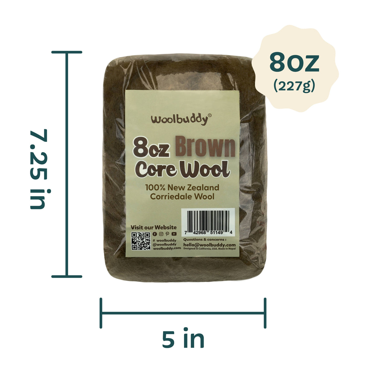 Woolbuddy Core Wool Roving 8oz Black