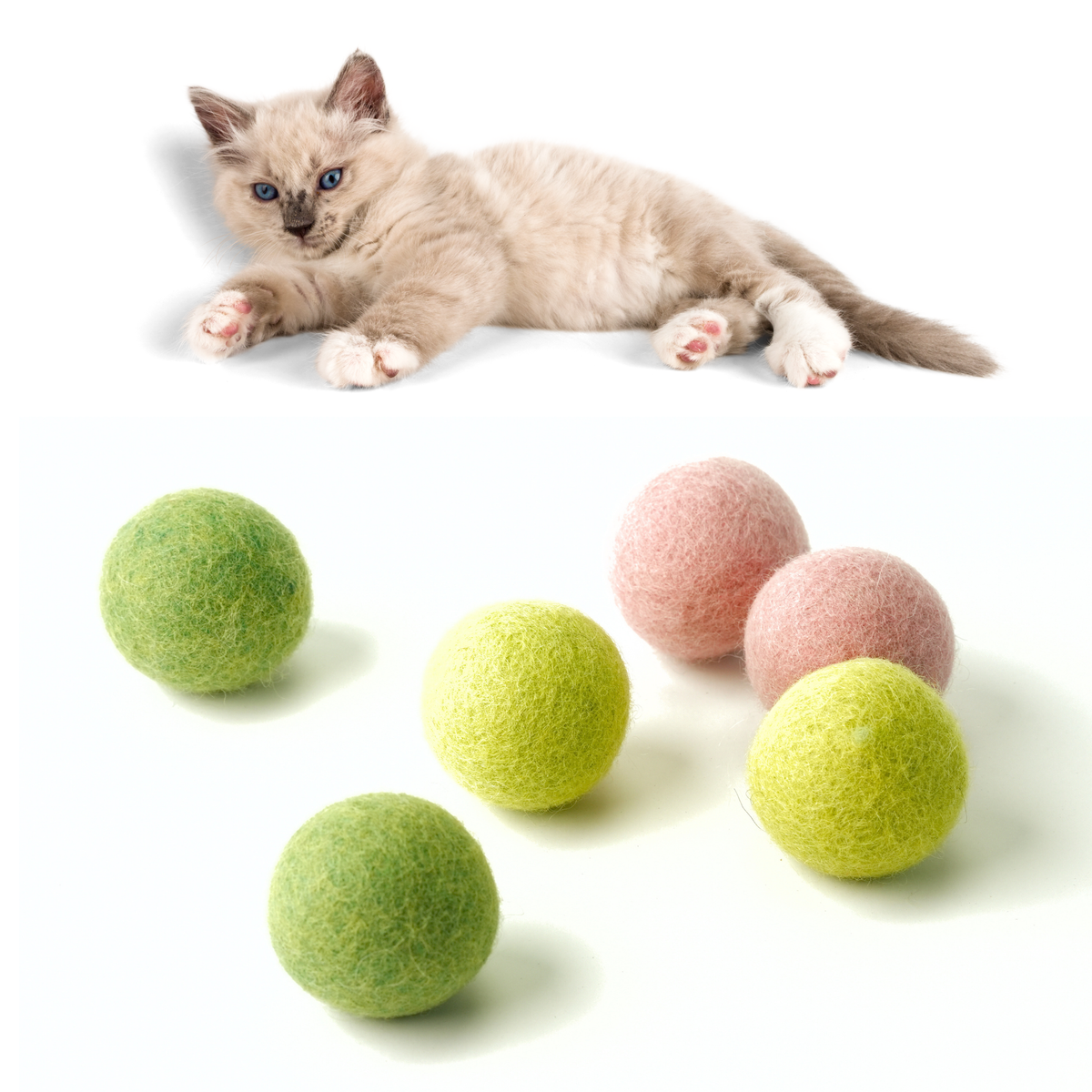 Woolbuddy Felt Cat Toy Balls – Handmade Natural Cat Toy Set