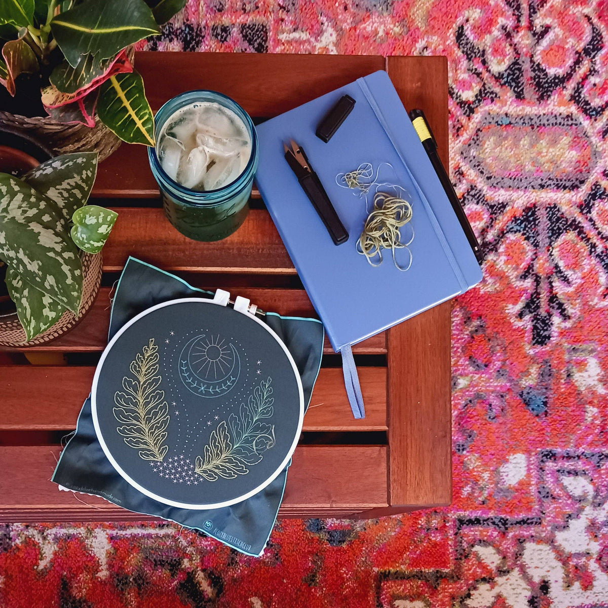 Cozy Blue Blue moon embroidery kit