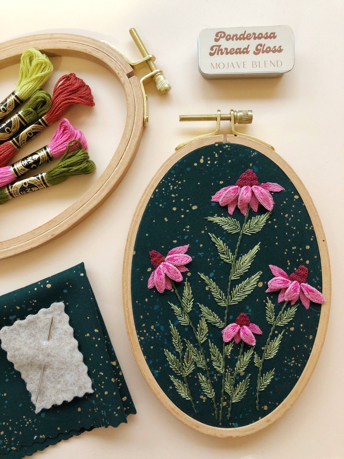 3D Coneflowers - Floral Embroidery Kit for Intermediate Stitchers