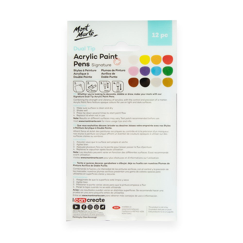 Mont Marte Paint Pens Dual Tip Fine/Broad 12pc