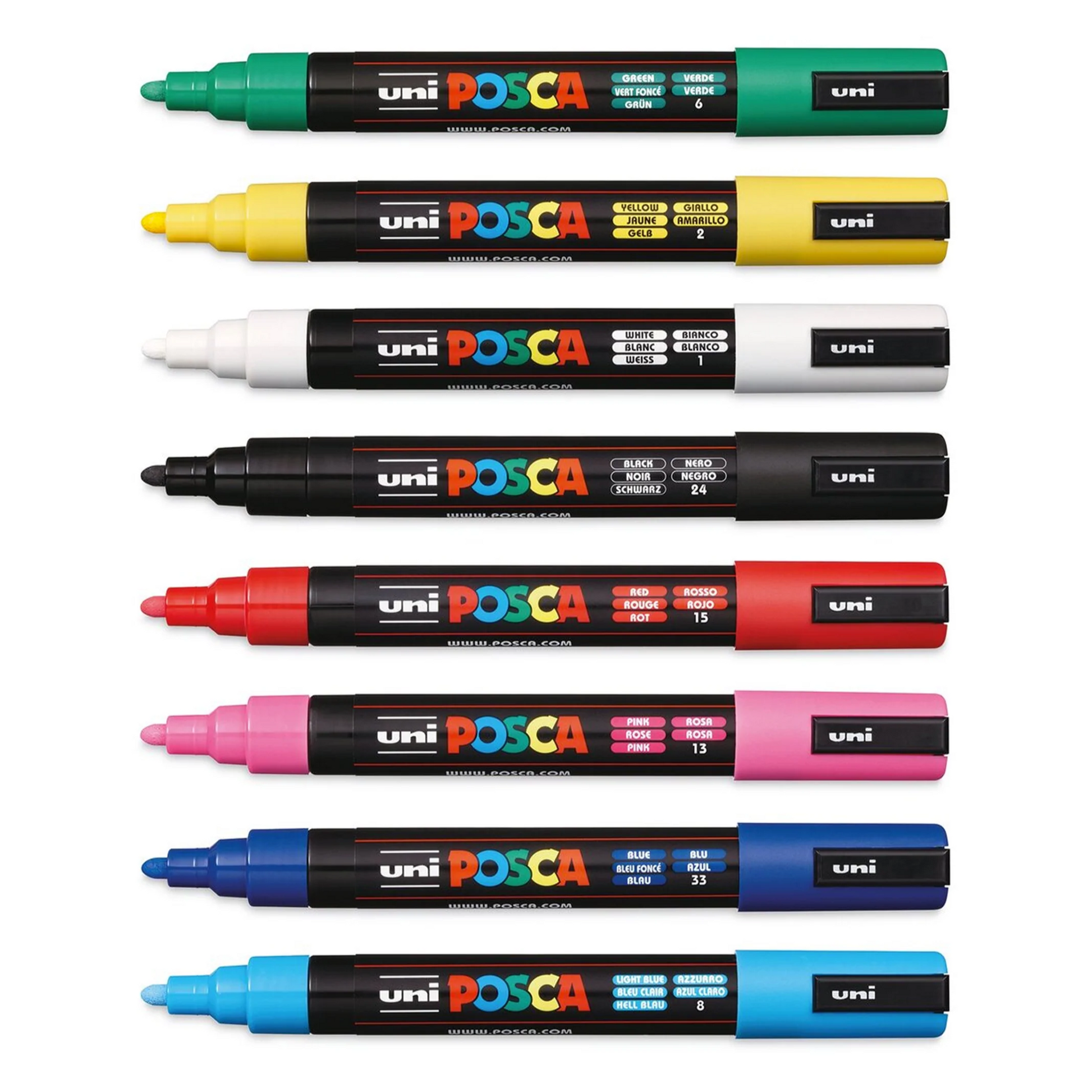 Posca Black & White - Fine to Medium Set of 8 Pens (PC-5M, PC-3M, PC-1M, PC-1MR)