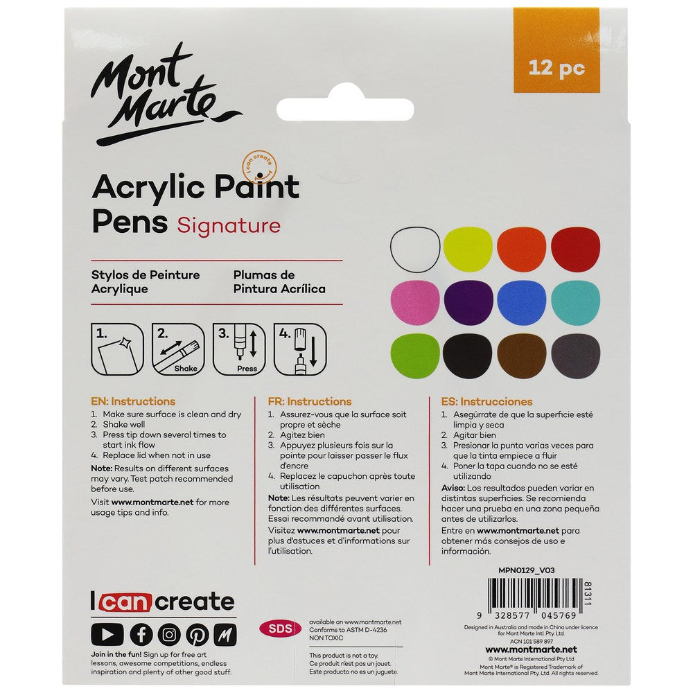 Mont Marte Paint Pens Dual Tip Fine/Broad 12pc